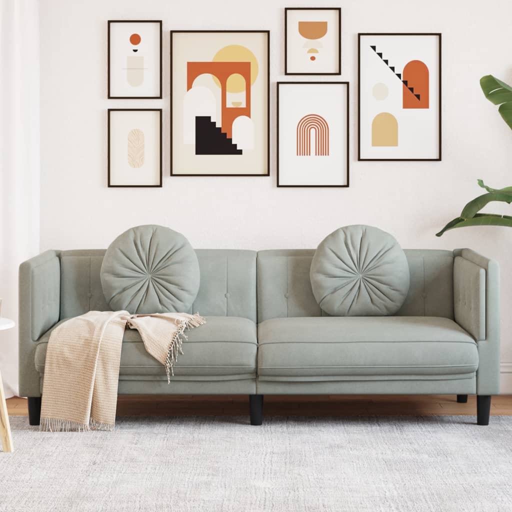 vidaXL 3-personers sofa med hynder velour lysegrå