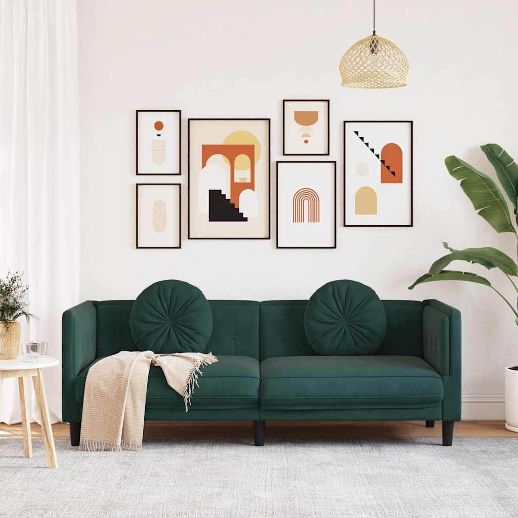 Thumbnail - vidaXL Sofa mit Kissen 3-Sitzer Dunkelgrün Samt