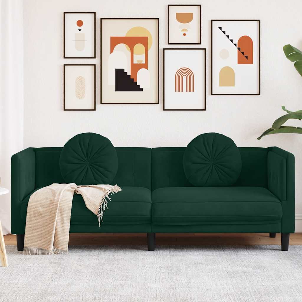 vidaXL Sofa mit Kissen 3-Sitzer Dunkelgrün Samt