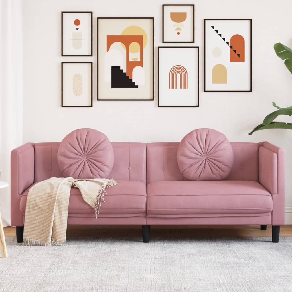 Billede af vidaXL 3-personers sofa med hynder velour lyserød