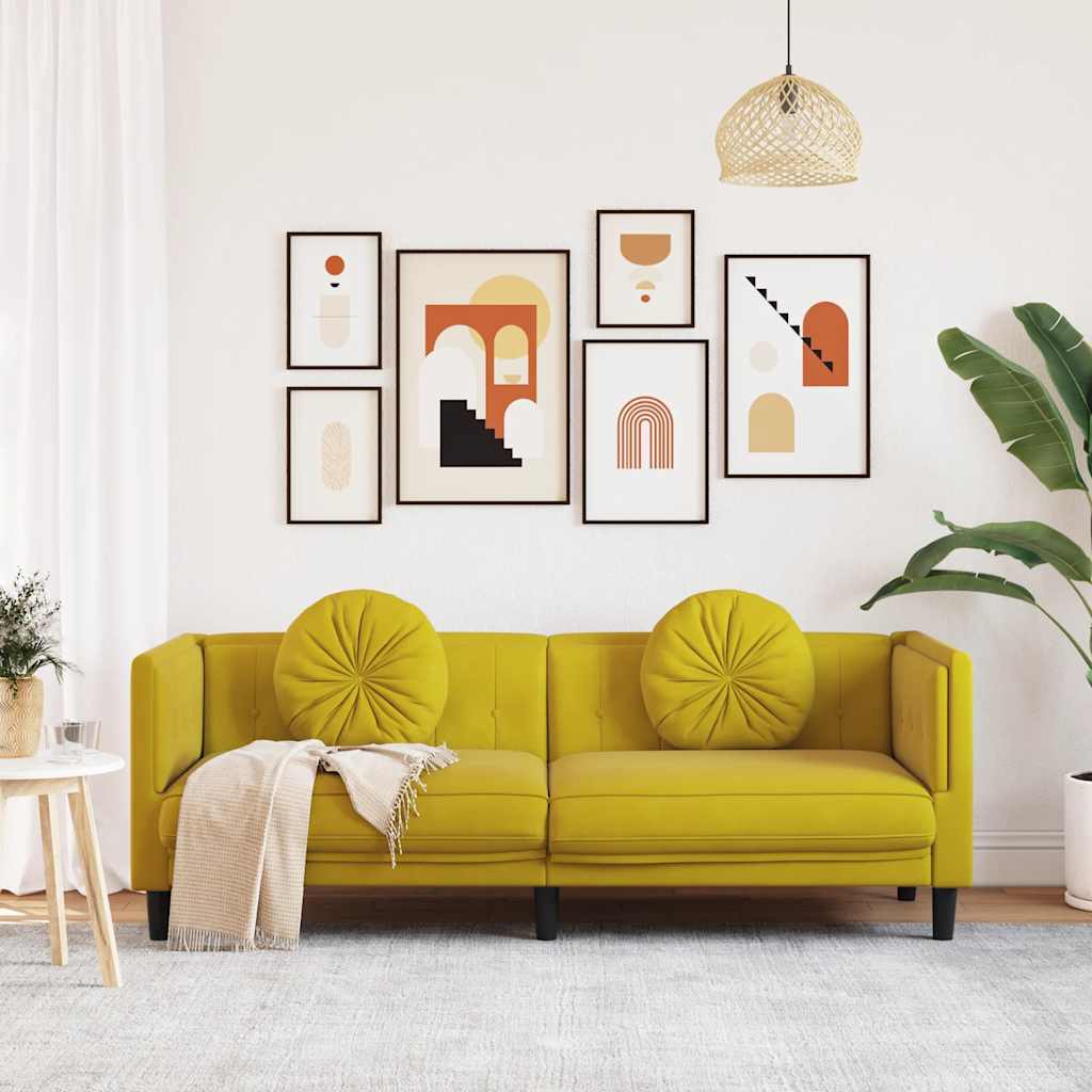 Thumbnail - vidaXL Sofa mit Kissen 3-Sitzer Gelb Samt