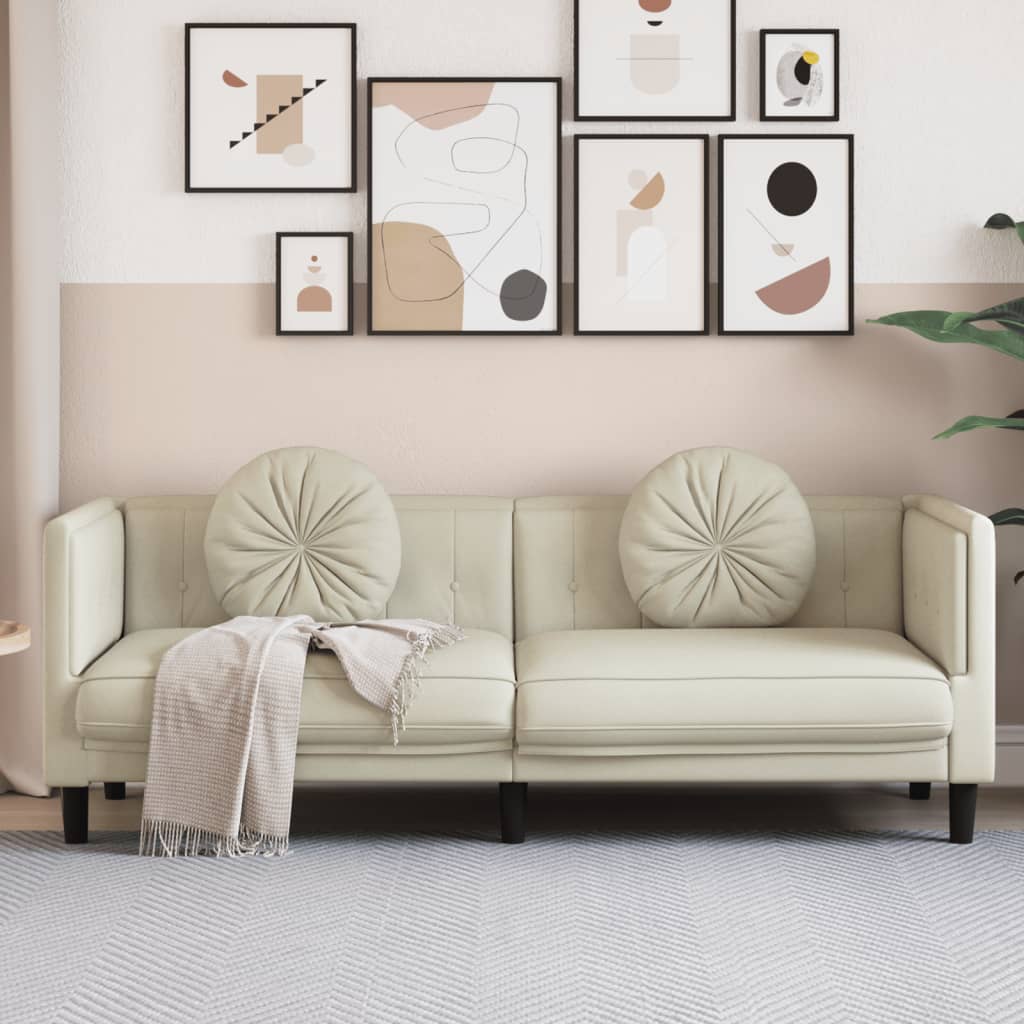 vidaXL 3-personers sofa med hynder velour cremefarvet