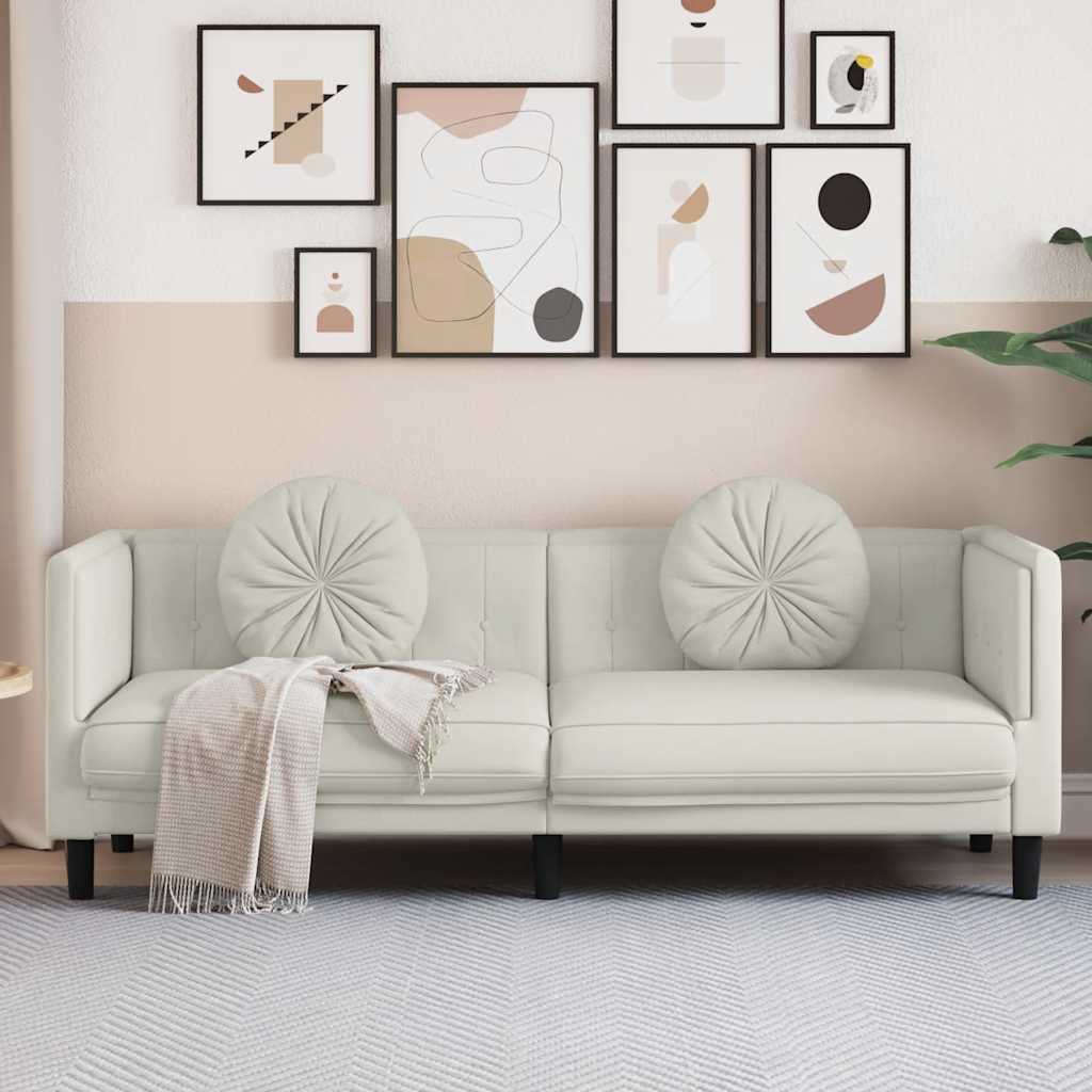 vidaXL Sofa mit Kissen 3-Sitzer Creme Samt