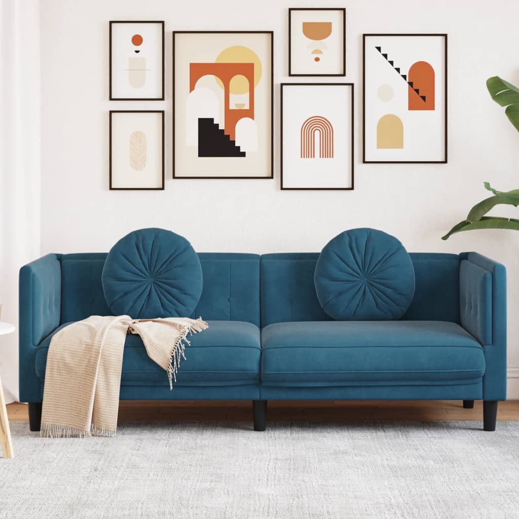 vidaXL 3-personers sofa med hynder velour blå