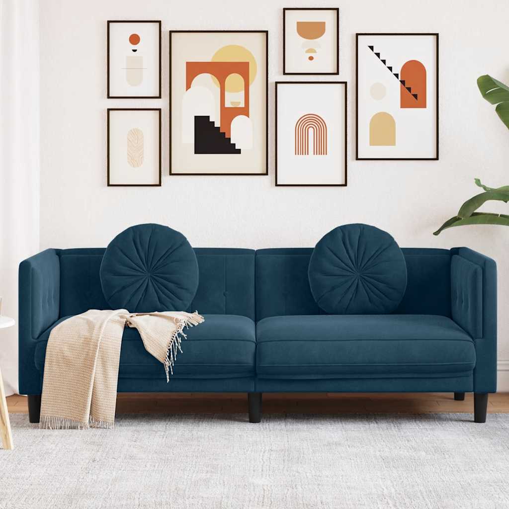 vidaXL Sofa mit Kissen 3-Sitzer Blau Samt