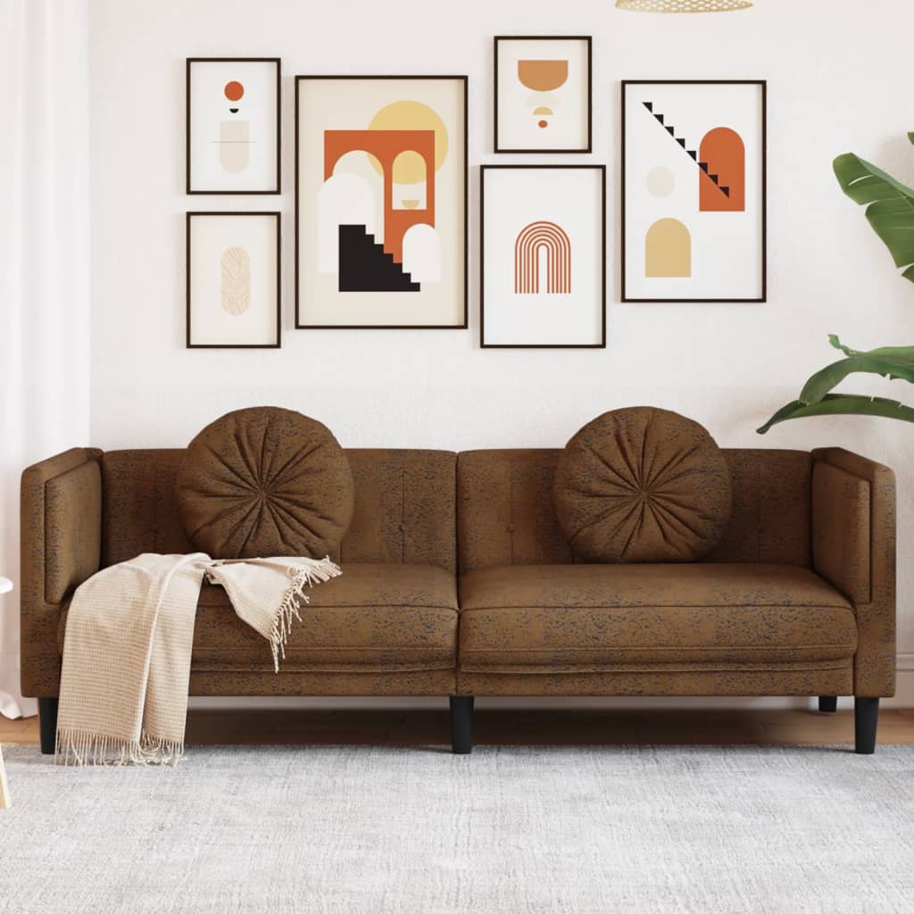 vidaXL 3-Sitzer Sofa mit Kissen Braun Kunstleder Wildleder-Optik