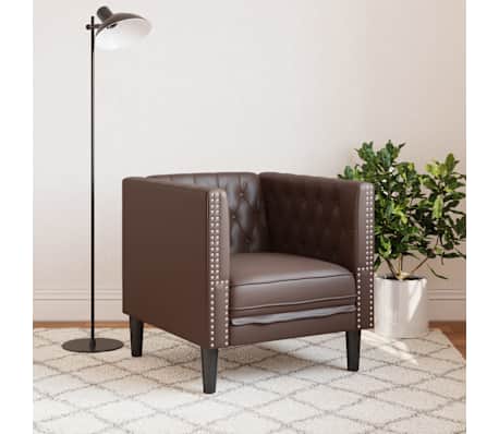 vidaXL Πολυθρόνα Chesterfield Καφέ από Συνθετικό Δέρμα