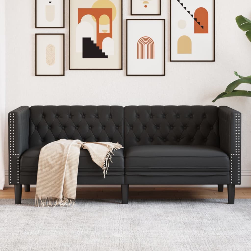 vidaXL Chesterfield-Sofa 2-Sitzer Schwarz Kunstleder