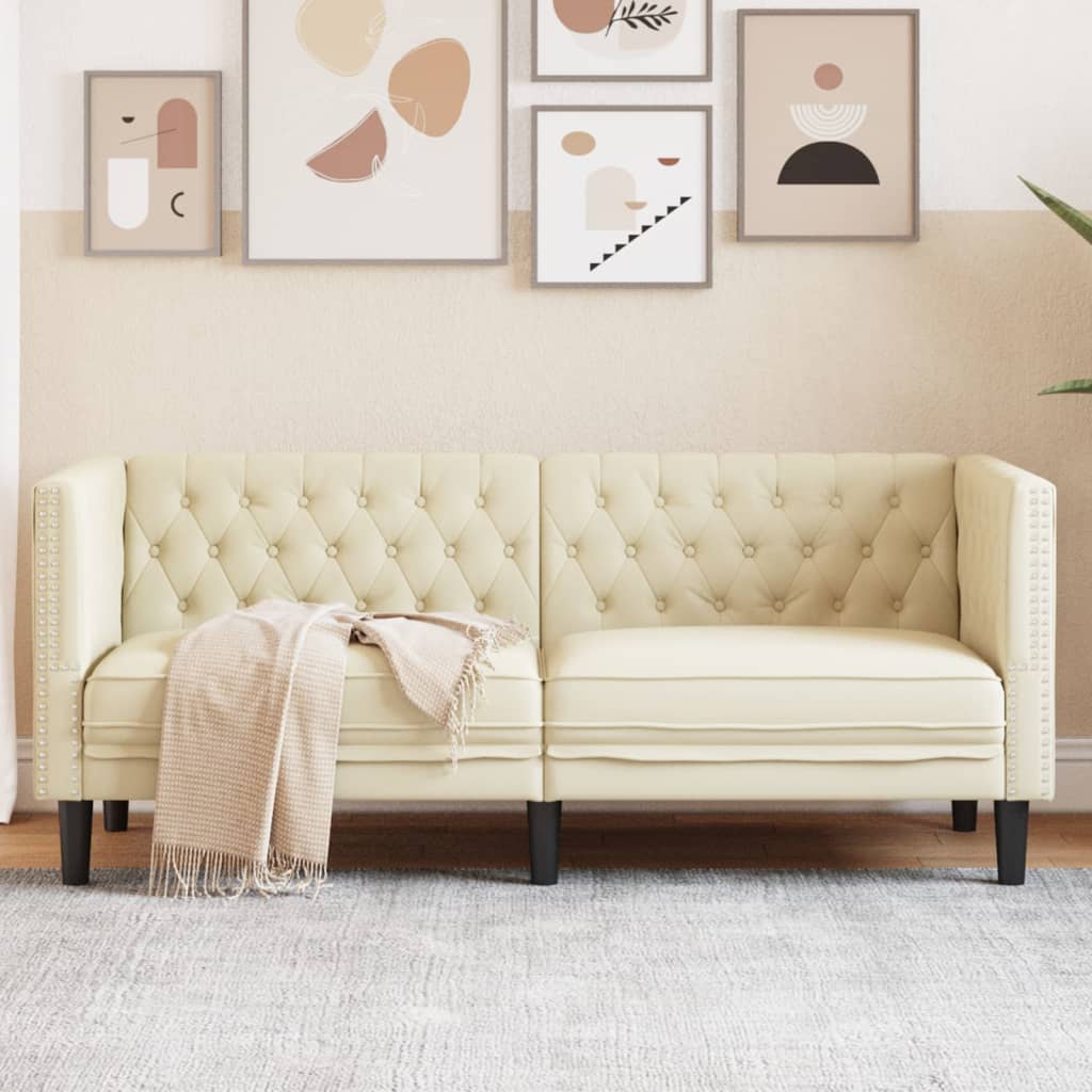 vidaXL Chesterfield-Sofa 2-Sitzer Creme Kunstleder