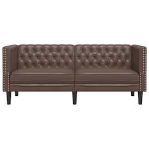 Pohovka Chesterfield 2místná hnědá umělá kůže - obrázek 4