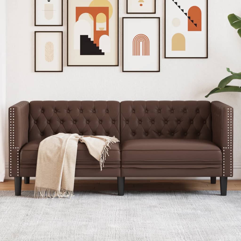 vidaXL Chesterfield-Sofa 2-Sitzer Braun Kunstleder