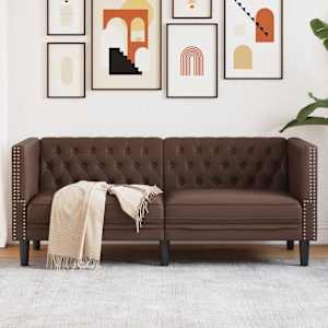 Kavč dvosed Chesterfield rjava umetno usnje