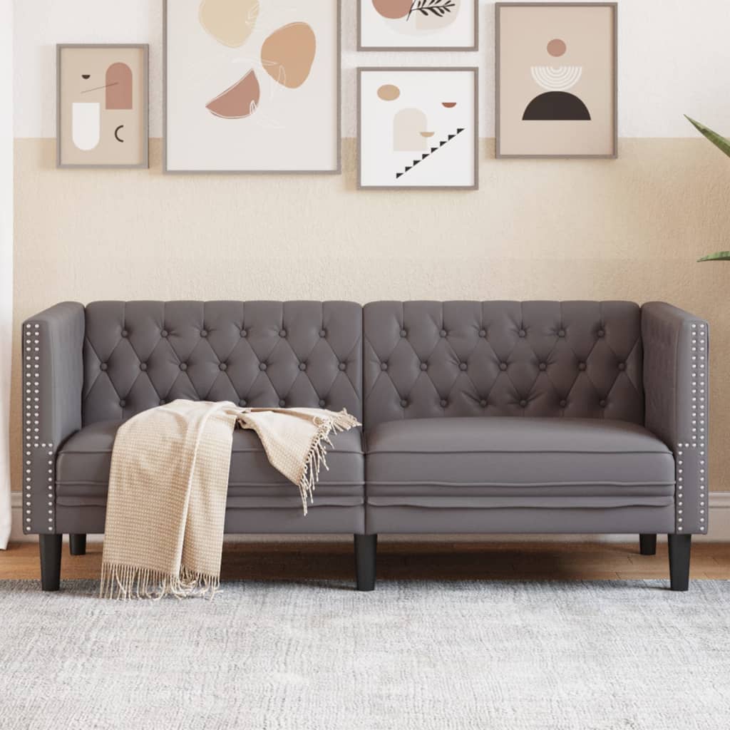 Chesterfield-Sofa 2-Sitzer Grau Kunstleder