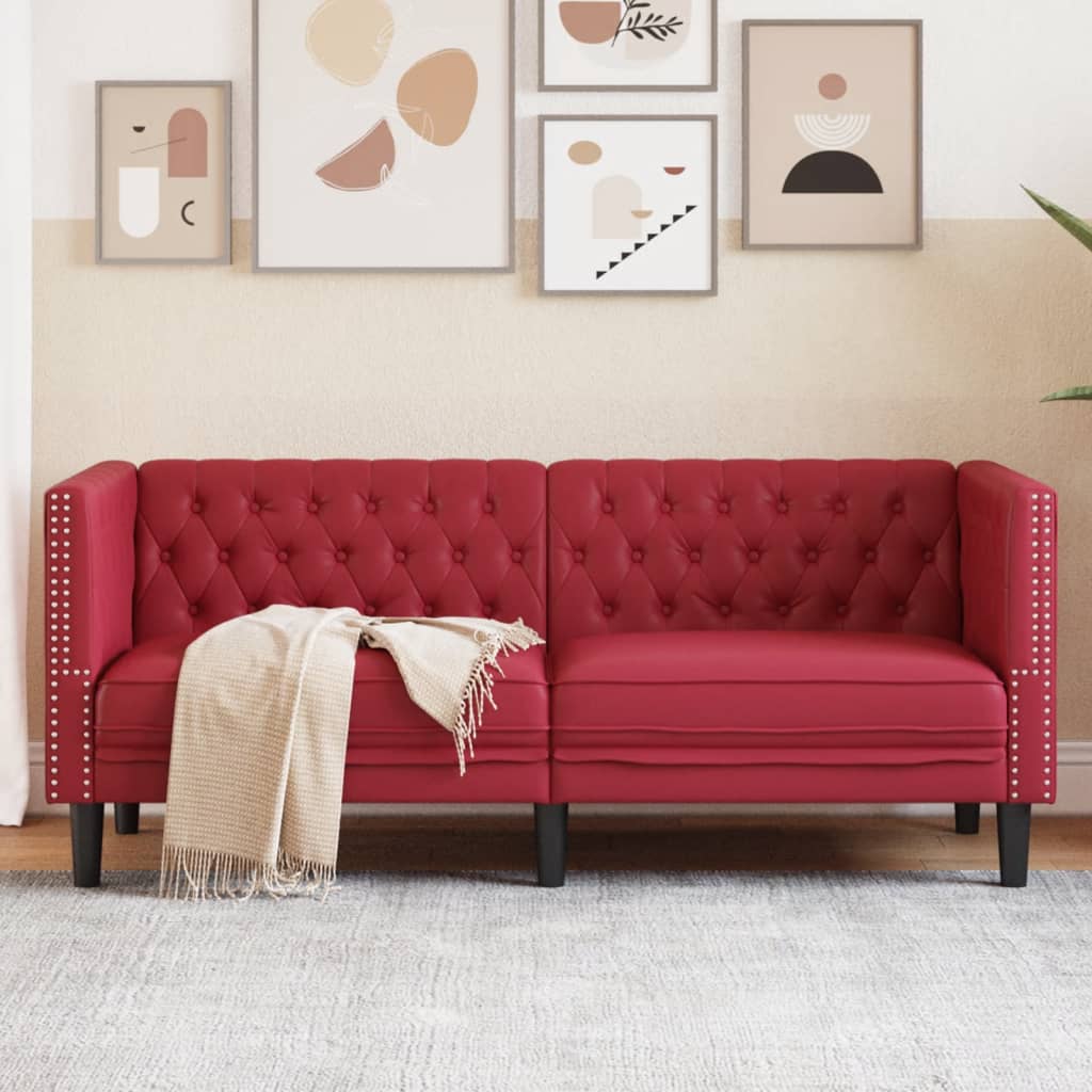 vidaXL Chesterfield-Sofa 2-Sitzer Weinrot Kunstleder