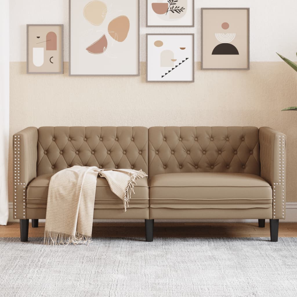 vidaXL Chesterfield-Sofa 2-Sitzer Cappuccino Kunstleder