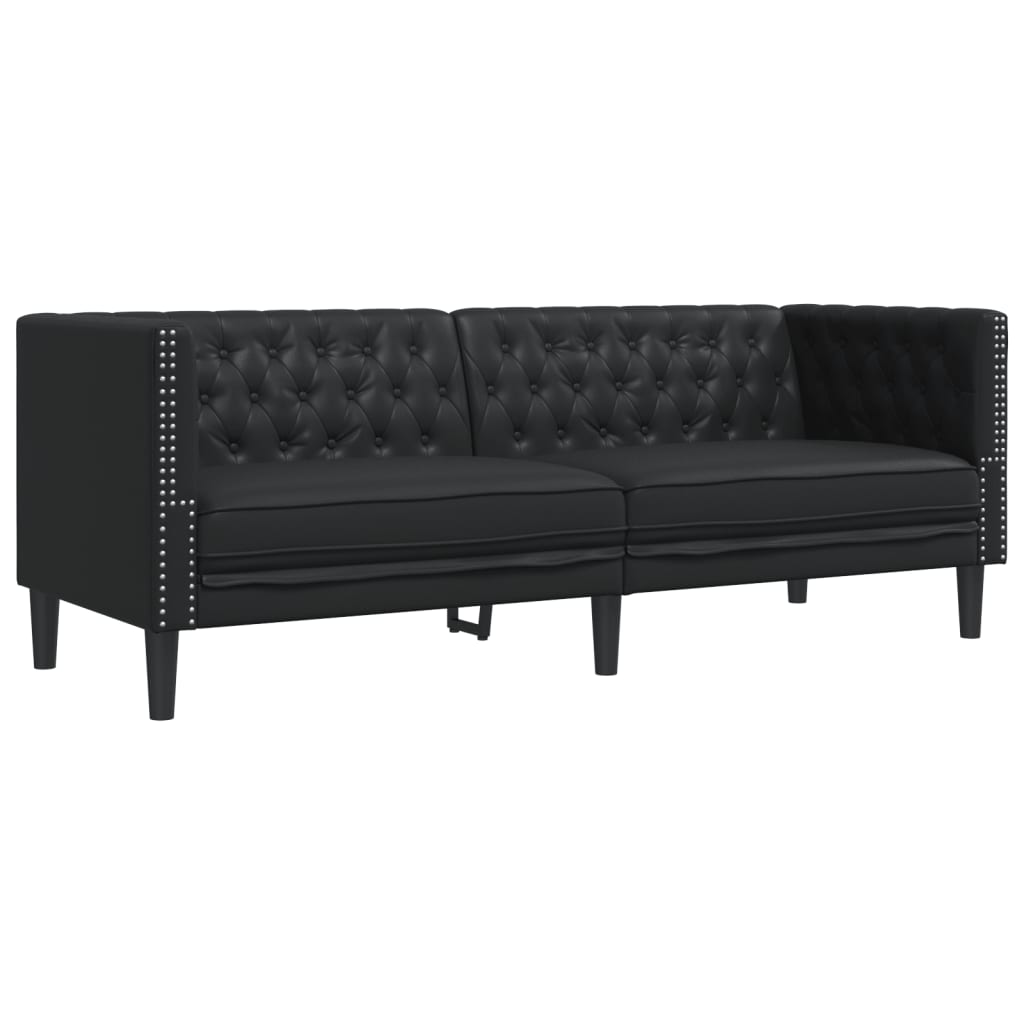 vidaXL Driezitsbank Chesterfield-stijl kunstleer zwart, foto 3