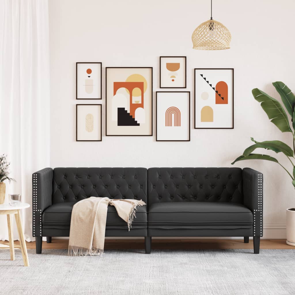 vidaXL Driezitsbank Chesterfield-stijl kunstleer zwart, foto 2