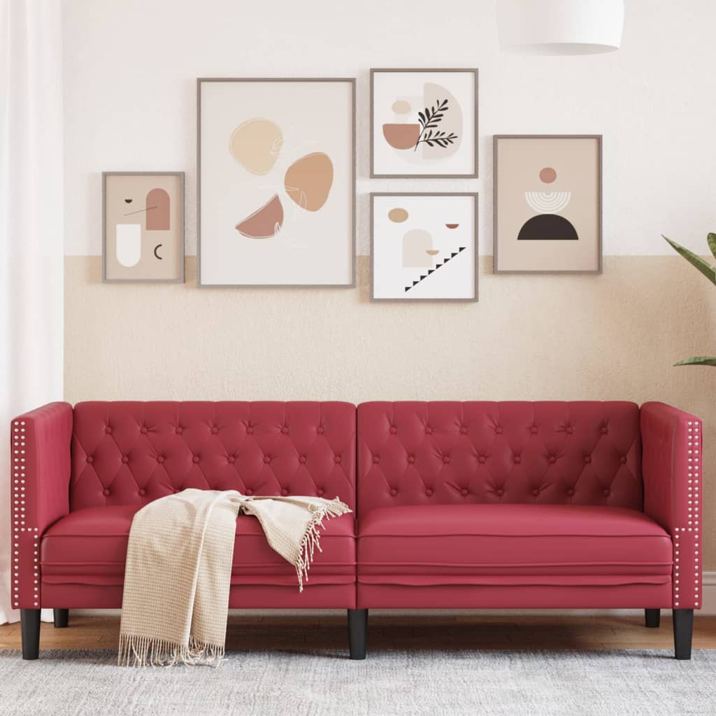 vidaXL Chesterfield-Sofa 3-Sitzer Weinrot Kunstleder