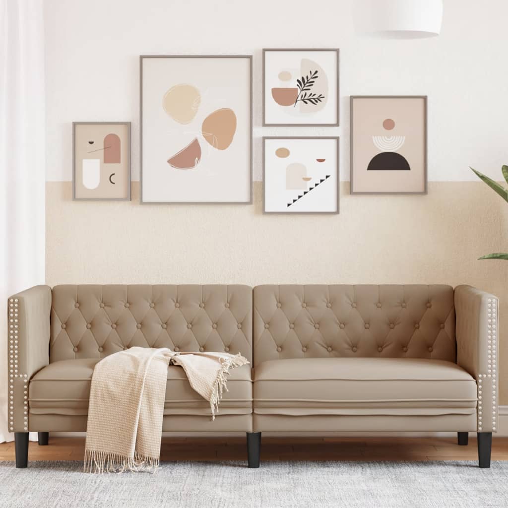 vidaXL Chesterfield-Sofa 3-Sitzer Cappuccino Kunstleder