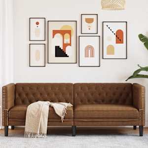 Kavč trosed Chesterfield rjava umetno semiš usnje
