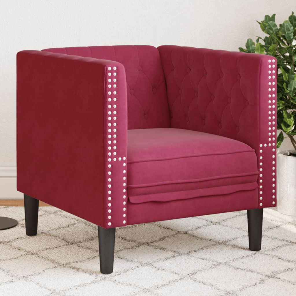 vidaXL Chesterfield-Sessel Weinrot Samt