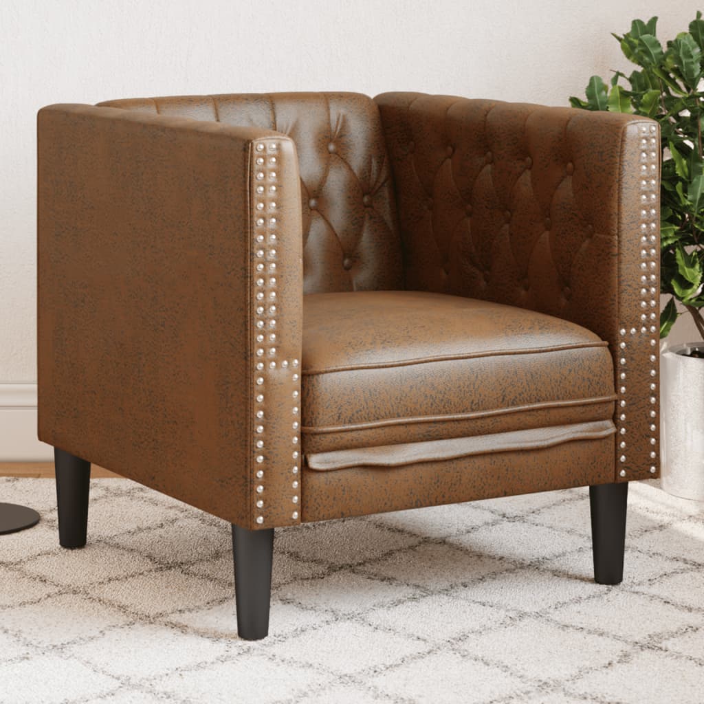 vidaXL Chesterfield-Sessel Braun Kunstleder in Wildleder-Optik