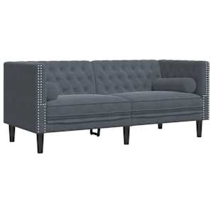 vidaXL 2-kohaline Chesterfield diivan rullpatjadega tumehall samet