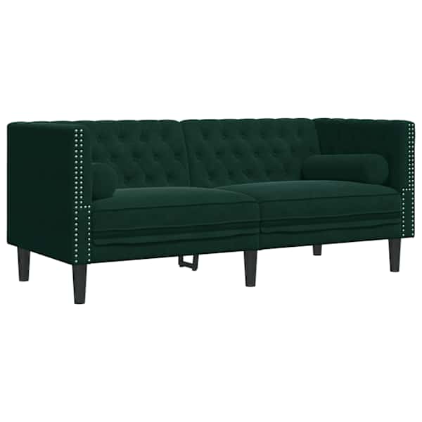 vidaXL 2-kohaline Chesterfield diivan rullpatjadega tumeroheline samet