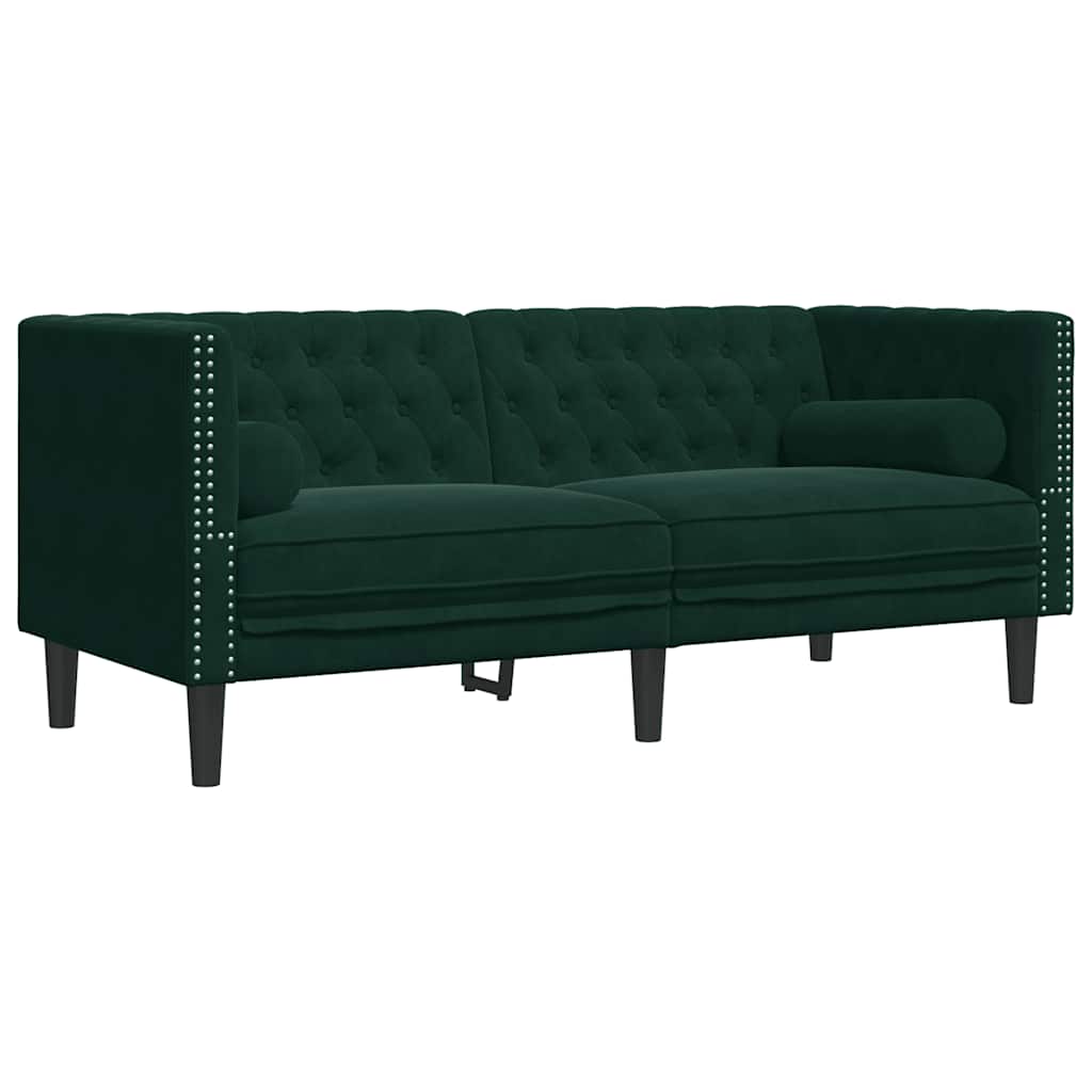 Thumbnail - vidaXL Chesterfield-Sofa mit Nackenrollen 2-Sitzer Dunkelgrün Samt