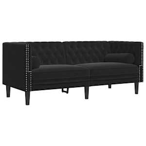 vidaXL 2-kohaline Chesterfield diivan rullpatjadega must samet