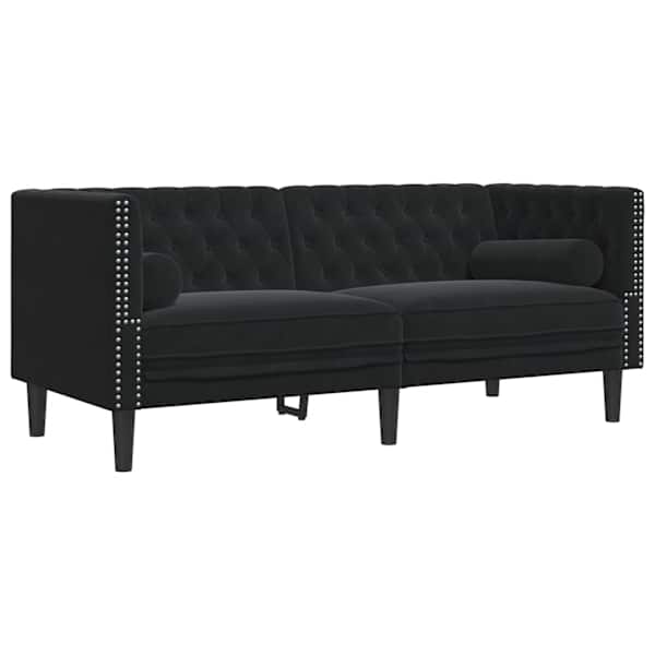 vidaXL 2-kohaline Chesterfield diivan rullpatjadega must samet