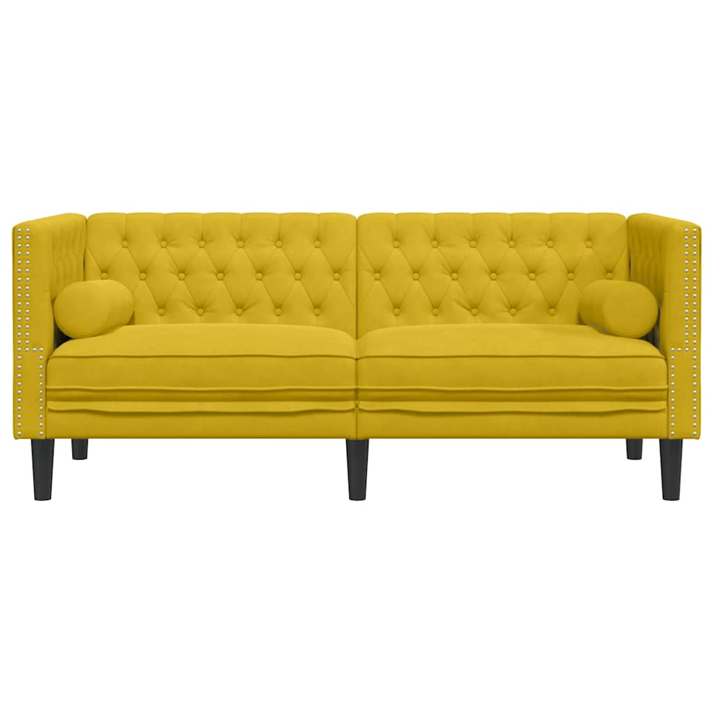 vidaXL Tweezitsbank Chesterfield-stijl en bolsters fluweel geel, foto 4