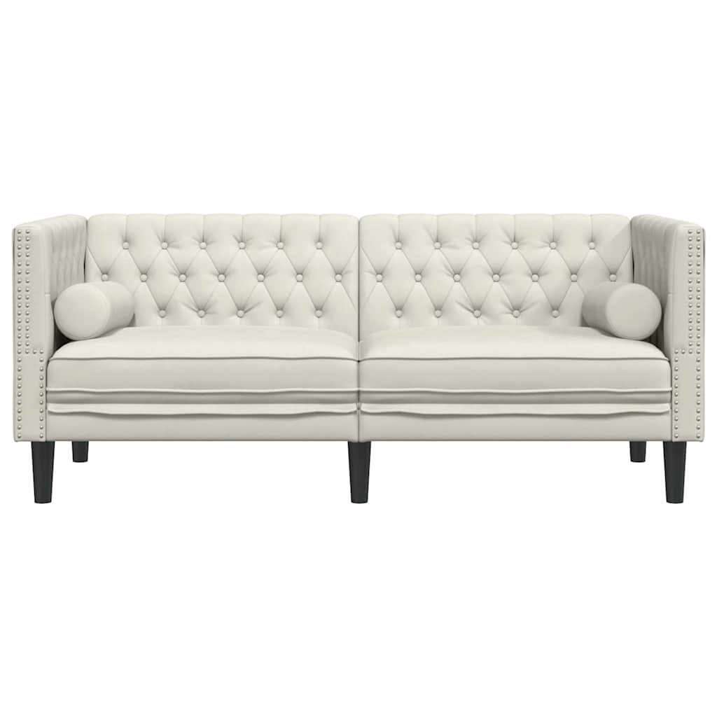 vidaXL Tweezitsbank Chesterfield-stijl en bolsters fluweel crèmekleur, foto 4