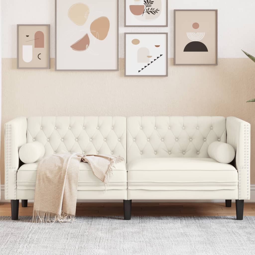 vidaXL Chesterfield-Sofa mit Nackenrollen 2-Sitzer Creme Samt