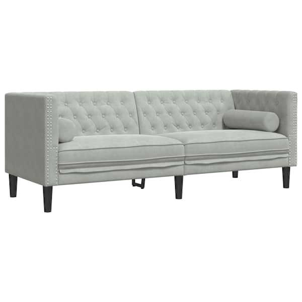 vidaXL 3-kohaline Chesterfield diivan rullpatjadega helehall samet