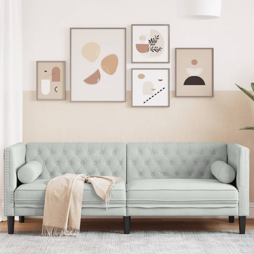 vidaXL 3-personers Chesterfield-sofa med bolsterpuder fløjl lysegrå