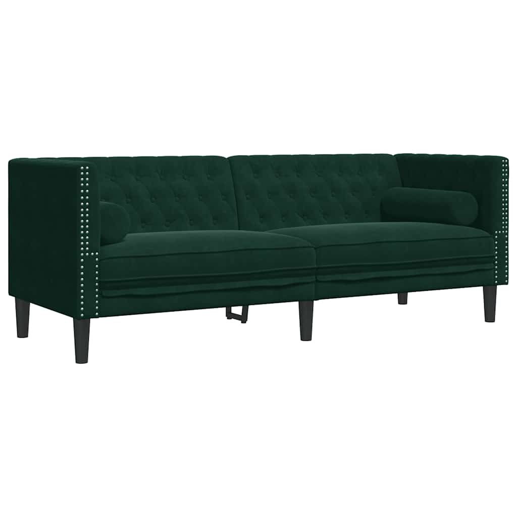 Thumbnail - vidaXL Chesterfield-Sofa mit Nackenrollen 3-Sitzer Dunkelgrün Samt
