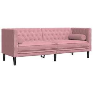 vidaXL 3-kohaline Chesterfield diivan rullpatjadega roosa samet