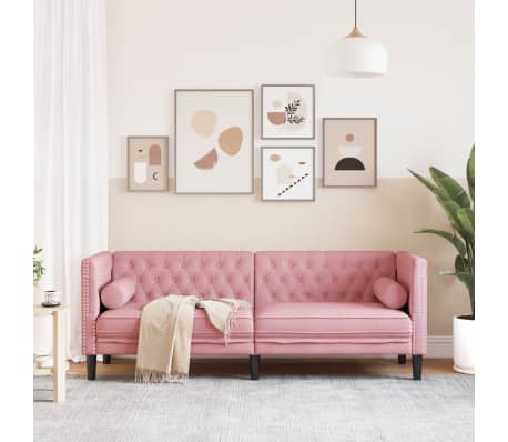 vidaXL Chesterfield-Sofa mit Nackenrollen 3-Sitzer Rosa Samt