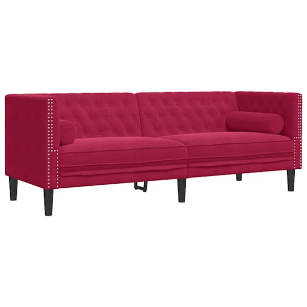 vidaXL 3-kohaline Chesterfield diivan rullpatjadega veinipunane samet