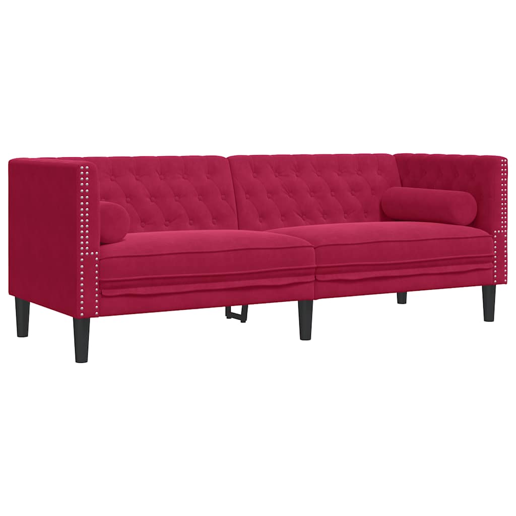 Thumbnail - vidaXL Chesterfield-Sofa mit Nackenrollen 3-Sitzer Weinrot Samt