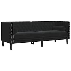 vidaXL 3-kohaline Chesterfield diivan rullpatjadega must samet