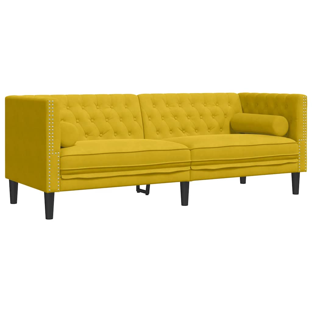 Thumbnail - vidaXL Chesterfield-Sofa mit Nackenrollen 3-Sitzer Gelb Samt