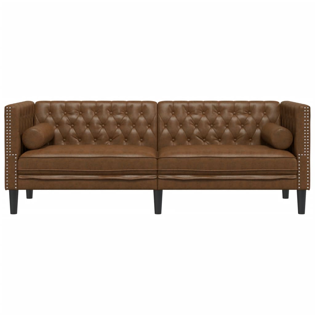 vidaXL Driezitsbank Chesterfield-stijl met bolsters kunstsuède bruin, foto 4