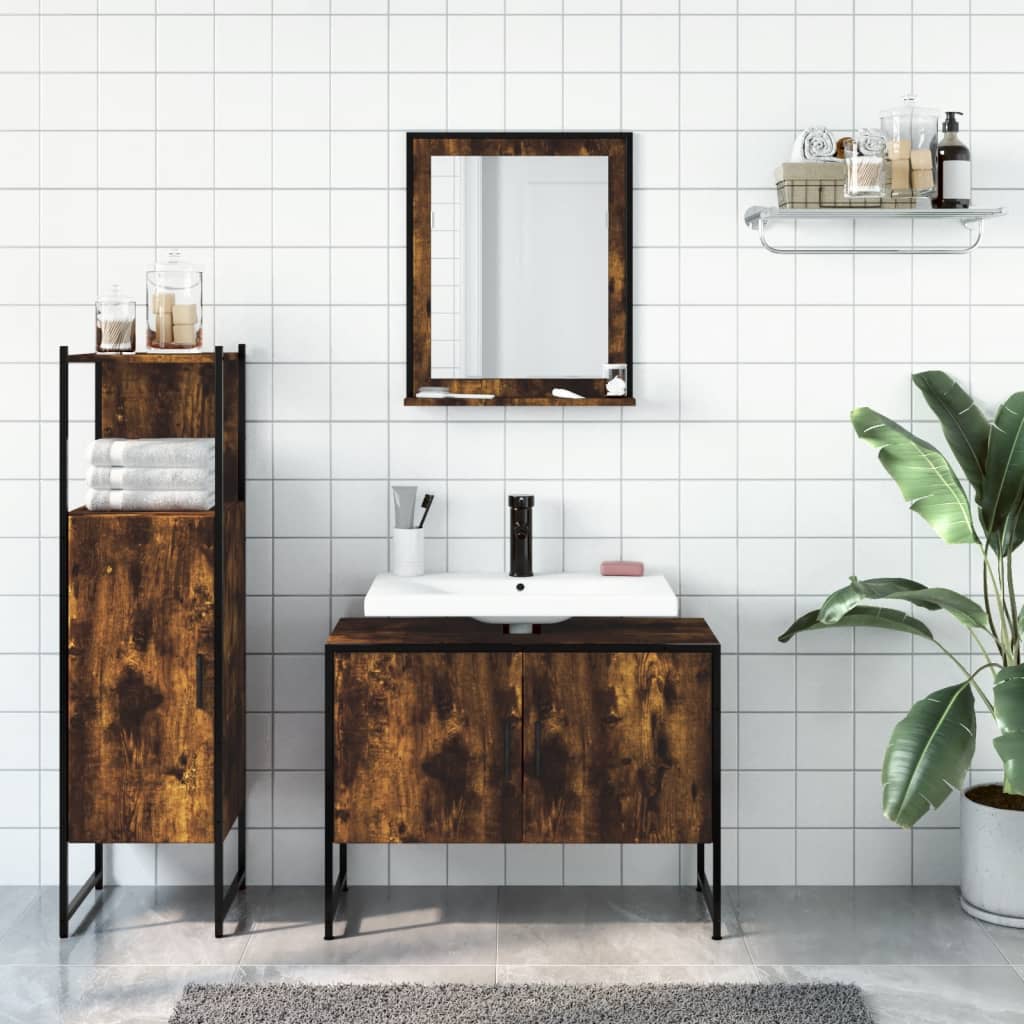 vidaXL 3-delige Badkamermeubelset bewerkt hout gerookt eikenkleurig afbeelding