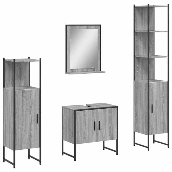 vidaXL 4-osaline vannitoakappide komplekt, hall Sonoma tamm, tehispuit