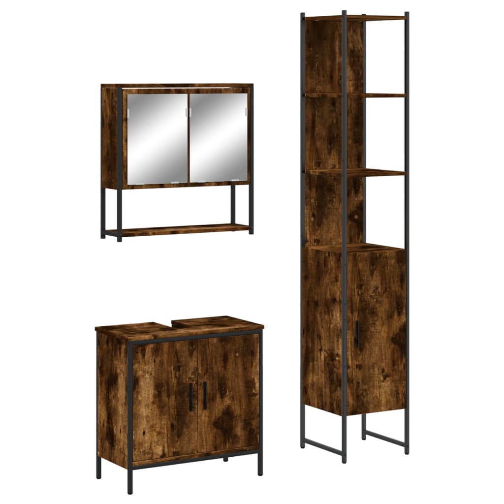 Image of vidaXL 3 Piece Bathroom Furniture Set Smoked Oak Engineered Wood