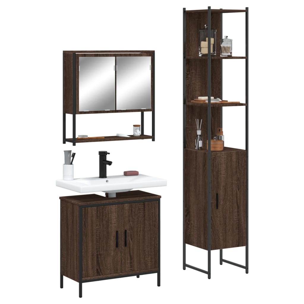 3dílný set koupelnového nábytku hnědý dub kompozitní dřevo