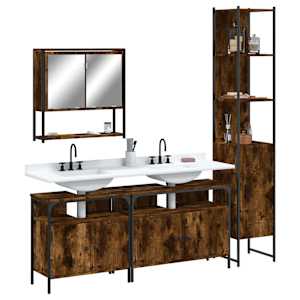 4dílný set koupelnového nábytku kouřový dub kompozitní dřevo - obrázek 1