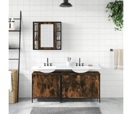 vidaXL 3 Piece Bathroom Cabinet Set Smoked Oak Engineered Wood | vidaXL.com